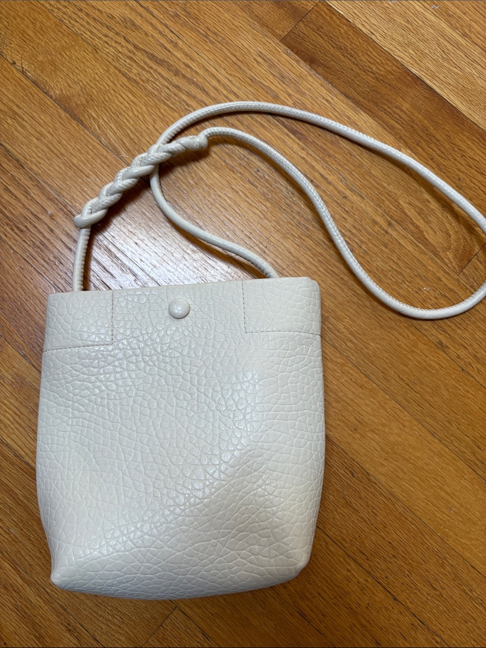 Cream Textured Crossbody Bag with Knotted Strap